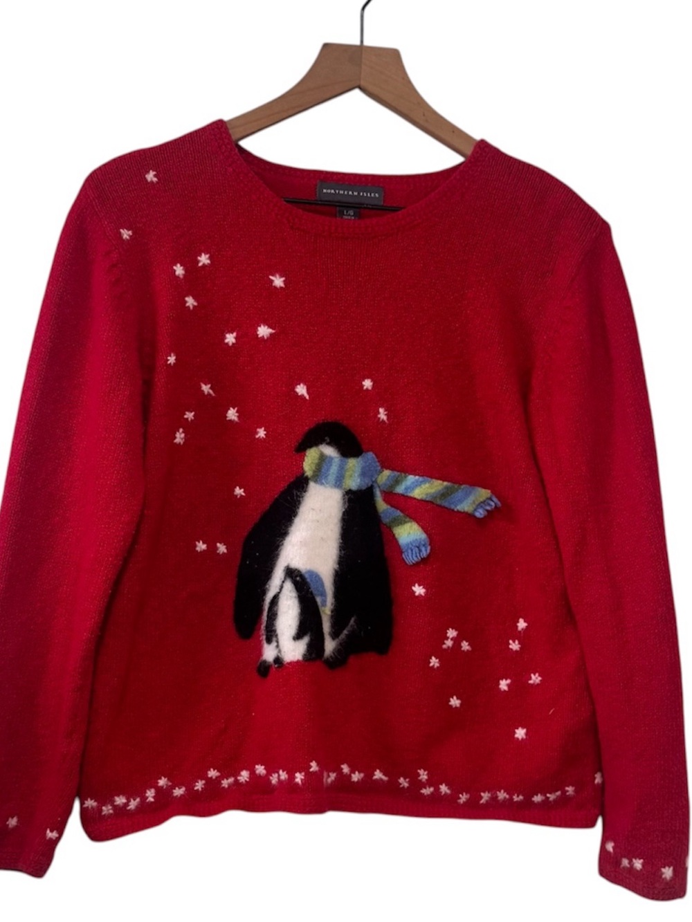 NORTHERN ISLES Red Wool Blend Penguin Sweater